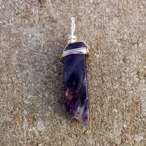 Amethyst Crystal in Silver wire, Handmade Pendant